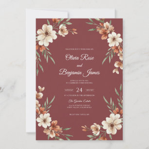 Convite Casamento Flor Silvestre Creme de Ferrugem
