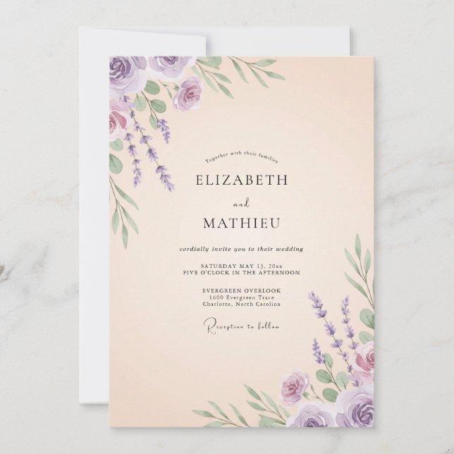 Convite Casamento Flor Silvestre Creme de Marfim Âmbar (Frente)
