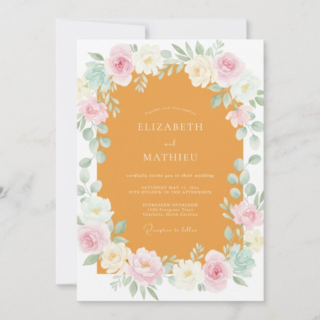 Convite Casamento Flor Silvestre Creme de Mostarda (Frente)