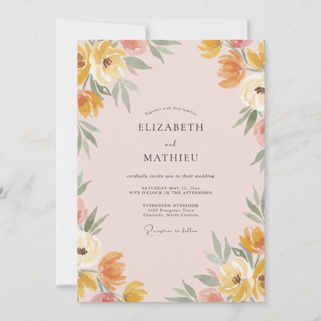 Convite Casamento Flor Silvestre Damasco Ocre (Frente)