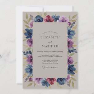 Convite Casamento Flor Silvestre de Ámbar Azul Meia-Noite