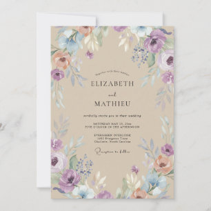 Convite Casamento Flor Silvestre de Champanhe Amethyst