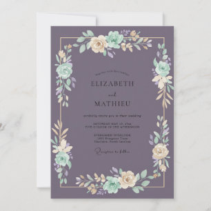 Convite Casamento Flor Silvestre de Hortelã e Ameixa