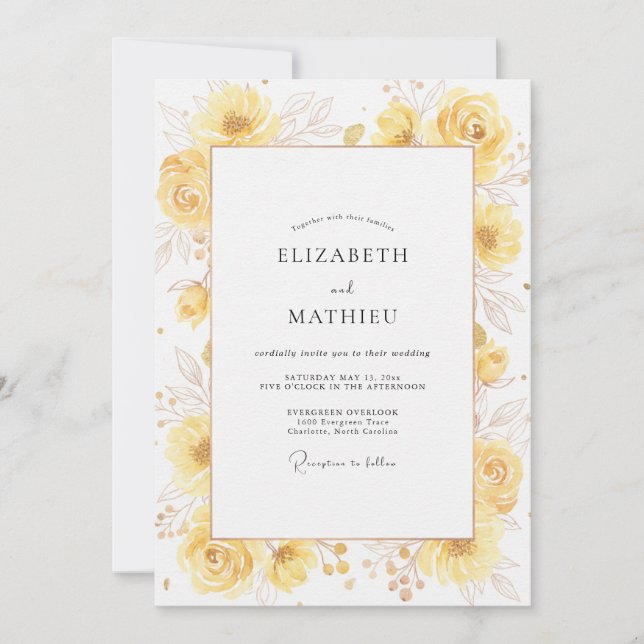 Convite Casamento Flor Silvestre Dourada (Frente)