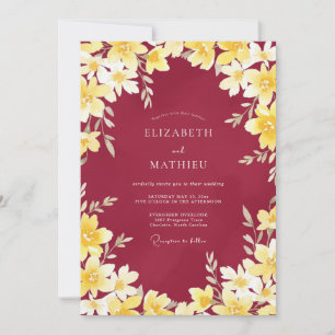 Convite Casamento Flor Silvestre Dourada Carmesim