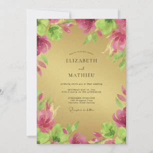 Convite Casamento Flor Silvestre Dourada Magenta
