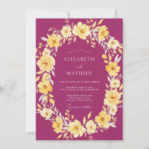 Convite Casamento Flor Silvestre Dourada Magenta