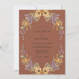 Convite Casamento Flor Silvestre Dourado Quente de Ferruge
