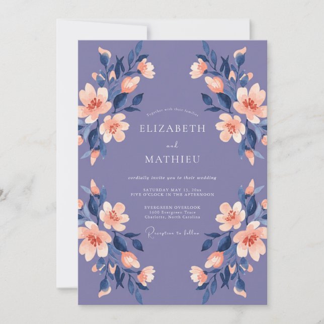 Convite Casamento Flor Silvestre Dourado-rosa com Ámbar (Frente)