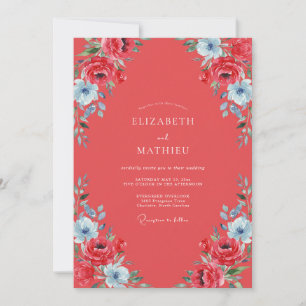 Convite Casamento Flor Silvestre Escarlate Aqua