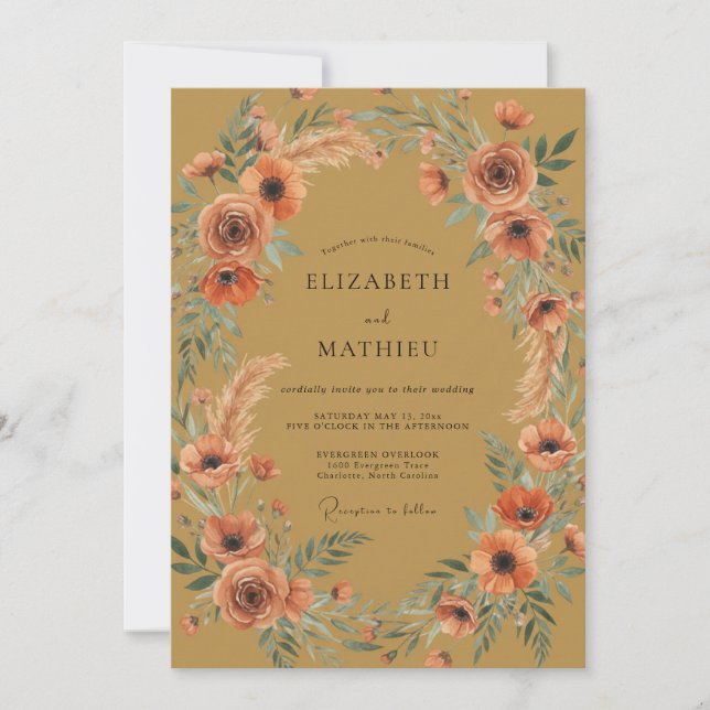 Convite Casamento Flor Silvestre Ferrugem Ocre (Frente)
