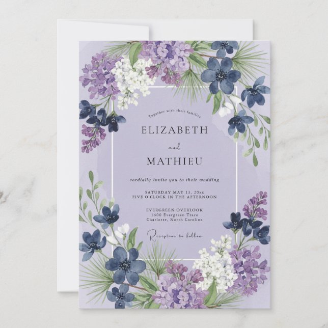 Convite Casamento Flor Silvestre Índigo Vinca menor (Frente)