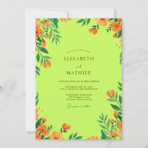 Convite Casamento Flor Silvestre Laranja Chartreuse
