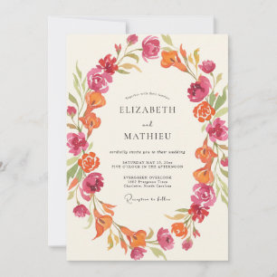 Convite Casamento Flor Silvestre Laranja Magenta