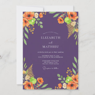 Convite Casamento Flor Silvestre Laranja Roxo