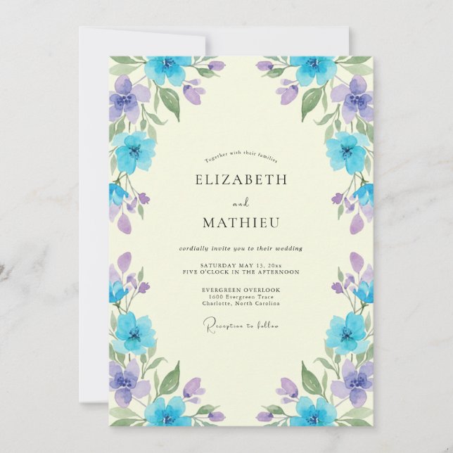 Convite Casamento Flor Silvestre Lavanda Azul (Frente)