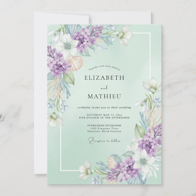 Convite Casamento Flor Silvestre Lavanda Menta (Frente)