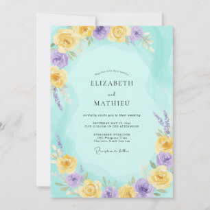 Convite Casamento Flor Silvestre Lilás Amarelo Água