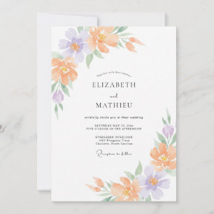 Convite Casamento Flor Silvestre Lilás Pálido Pêssego