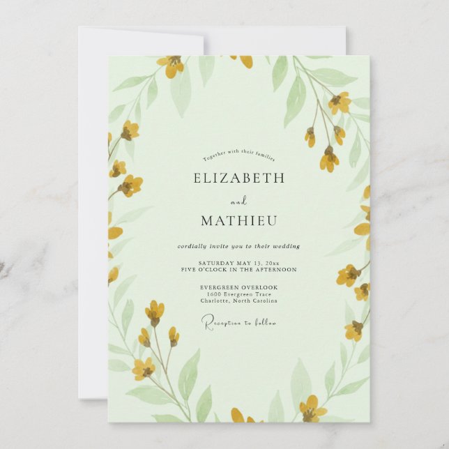 Convite Casamento Flor Silvestre Limão Menta (Frente)