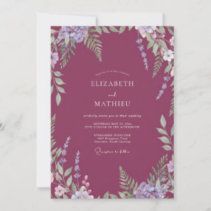 Convite Casamento Flor Silvestre Luxuosa Ameixa