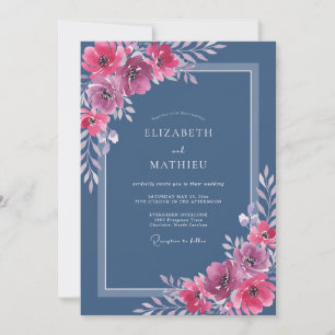 Convite Casamento Flor Silvestre Magenta Ardósia