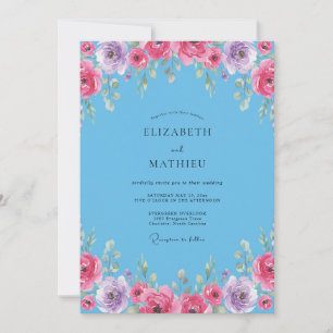 Convite Casamento Flor Silvestre Magenta Azure