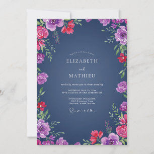 Convite Casamento Flor Silvestre Magenta Meia-Noite