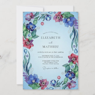 Convite Casamento Flor Silvestre Magenta Periwinkle