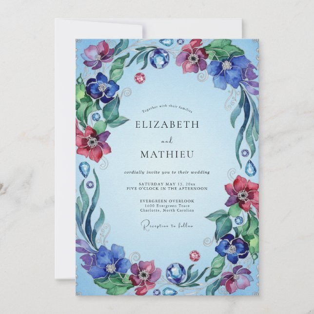 Convite Casamento Flor Silvestre Magenta Periwinkle (Frente)
