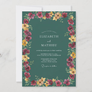 Convite Casamento Flor Silvestre Magenta Petrol