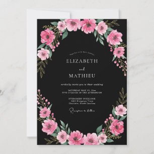 Convite Casamento Flor Silvestre Magenta Preto