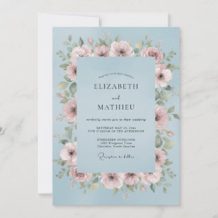 Convite Casamento Flor Silvestre Mauve Azul Aço