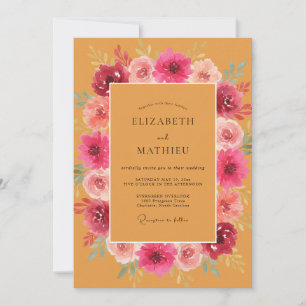 Convite Casamento Flor Silvestre Mostarda Magenta