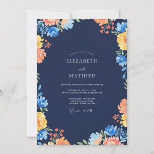 Convite Casamento Flor Silvestre Ochre Naval