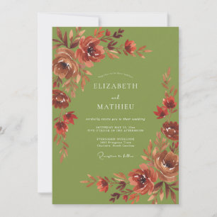 Convite Casamento Flor Silvestre Oliva Ferrugem