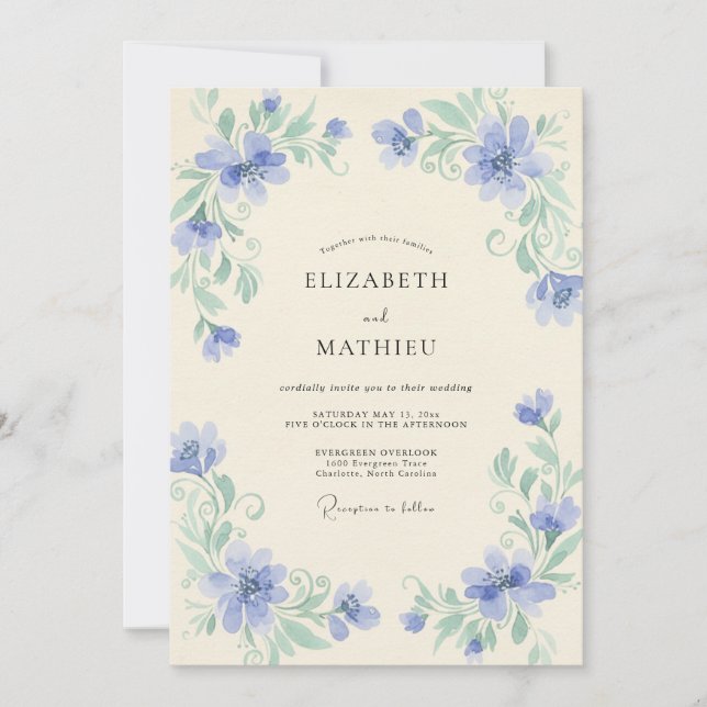 Convite Casamento Flor Silvestre Periwinkle (Frente)