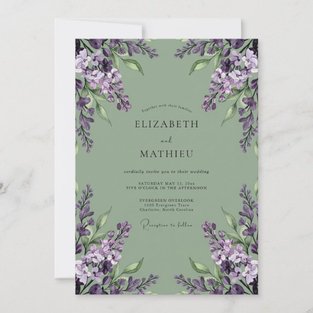 Convite Casamento Flor Silvestre Roxo Desbotado (Frente)