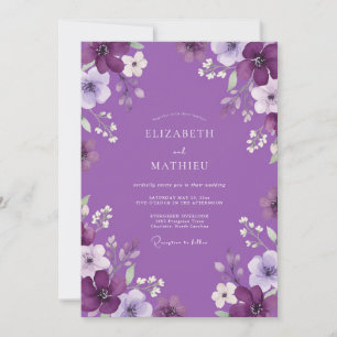 Convite Casamento Flor Silvestre Roxo Fundo