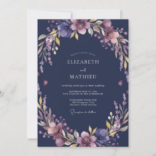 Convite Casamento Flor Silvestre Roxo Meia-Noite