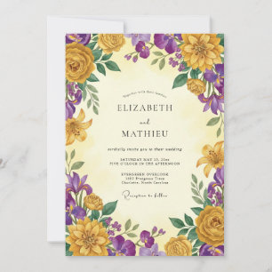 Convite Casamento Flor Silvestre Roxo Mostarda