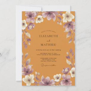 Convite Casamento Flor Silvestre Roxo Mostarda Dourada
