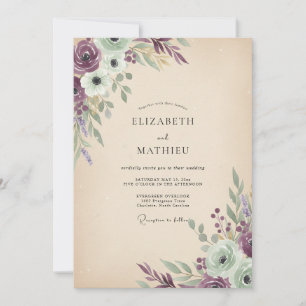 Convite Casamento Flor Silvestre Roxo Rosa