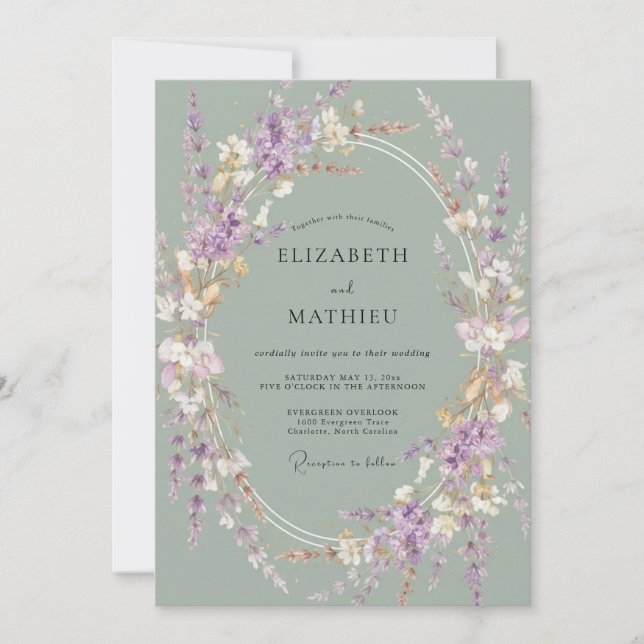 Convite Casamento Flor Silvestre Slate Mauve (Frente)