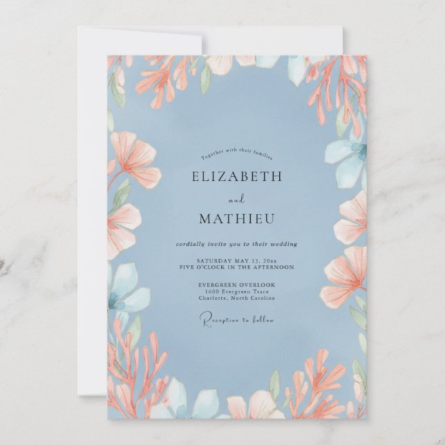 Convite Casamento Flor Silvestre Slate Peach (Frente)