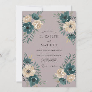 Convite Casamento Flor Silvestre Teal Malva