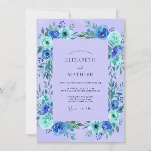 Convite Casamento Flor Silvestre Turquesa Roxo-marinho