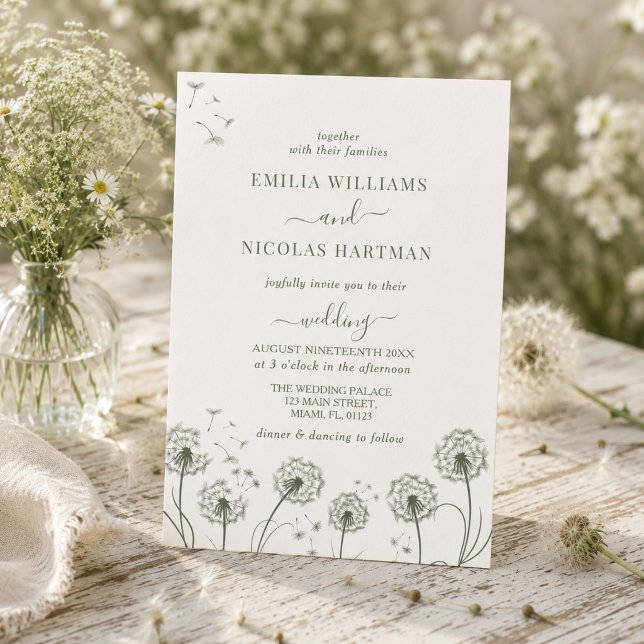 Convite Casamento Flor Silvestre Verde Branco  (Criador carregado)