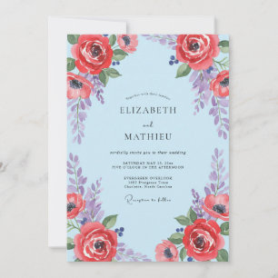 Convite Casamento Flor Silvestre Vermelha Azure