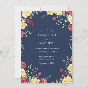 Convite Casamento Flor Silvestre Vermelho Meia-Noite